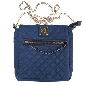 Alexis Bendel Navy Blue Quilted Nylon Crossbody Bag Gold Chain Strap